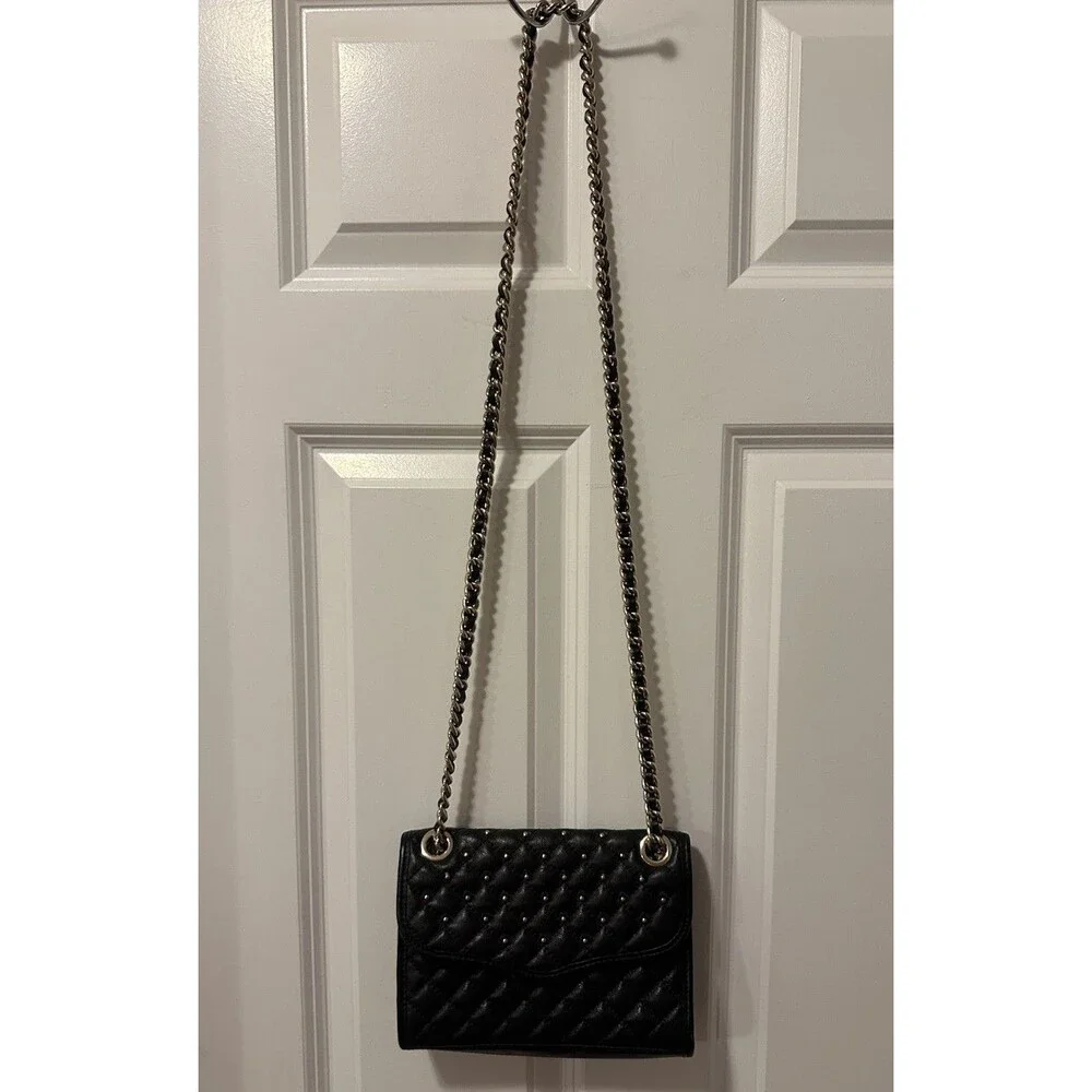 Rebecca Minkoff Womens Black Mini Affair Quilted Studded Leather Gold Chain Bag - Picture 5 of 12